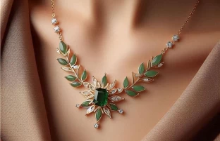 Elegant Green Gemstone Leaf Design Necklace